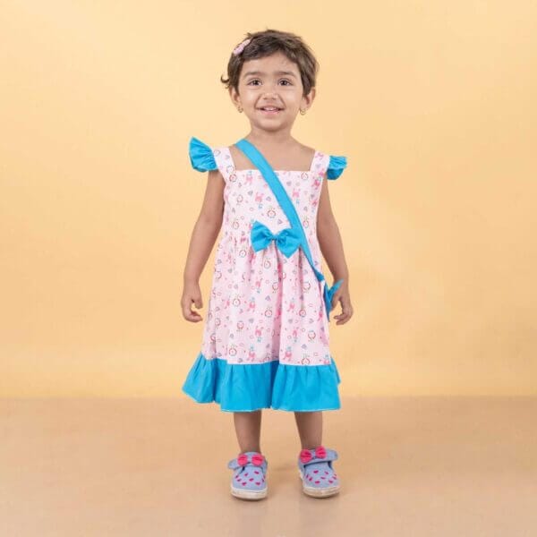 Baby Girl Cotton Frock Newborn Girl Knee Length Sleeveless Dress Bear Theme Printed - Image 4