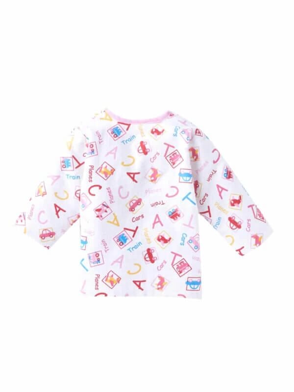 kids top bottom baby Jhabla Set Full Sleeve Pure Flannel kids tshirt Jhabla pajama set - Pink Flannel Alphabet Print - Image 3