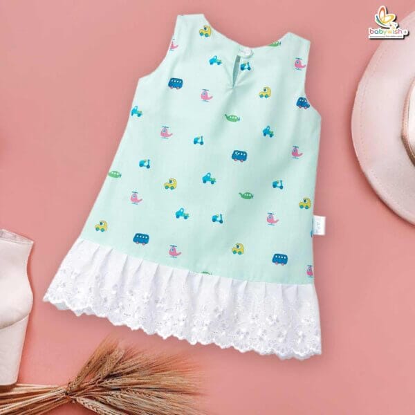 Babywish Baby Girl Cotton Frock Newborn Girl Knee Length Sleeveless Dress Vehicles Theme Printed - Image 9