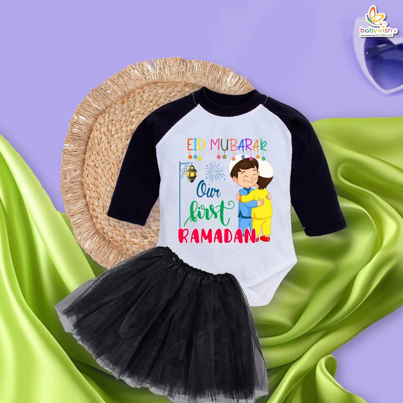 Newborn girls tutu skirt Full Sleeve romper Eid print onesies bodysuits for baby 0 to 12 months