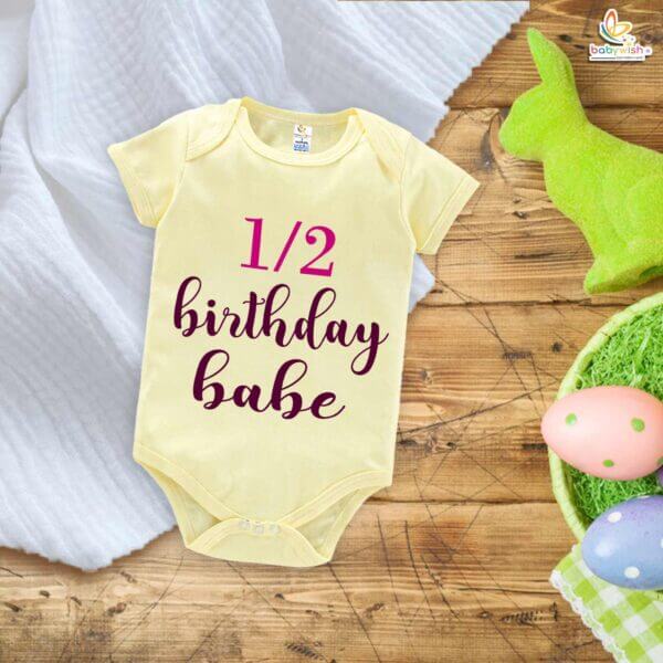 Baby Half Birthday Romper – My First 1/2 Birthday Bodysuit "1/2 BDY BABE" | Cute 6 Month Baby Outfit for Girls & Boys | Baby Shower Gift by Babywish - Image 3