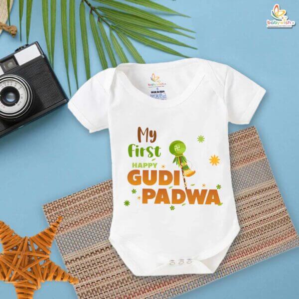 My First Gudi Padwa Romper – Baby Bodysuit with “Happy Gudi Padwa” Print | Hindu New Year Festival Outfit for Infant Boys & Girls by Babywish - Image 5
