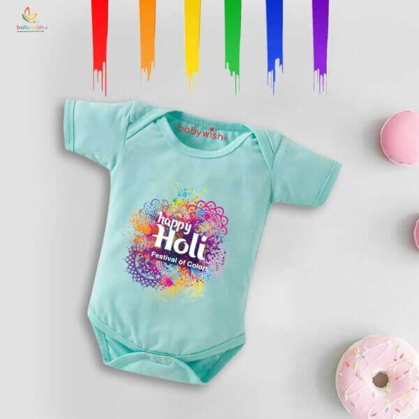 Baby First Holi Romper Clothes Baby holi festival Bodysuits Newborn Outfit Envelop Neck Half Sleeve Unisex Onesies "Festival Of Color" - Image 4