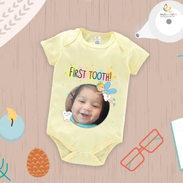 Baby First Tooth Romper – “My First Tooth” Bodysuit with Tooth Fairy Print | Baby Milestone Outfit for Boys & Girls – Babywish - Image 3