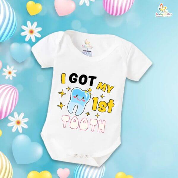 I Got My First Tooth Romper – Shiny “My First Tooth” Milestone Bodysuit for Babies | Soft Cotton Outfit for Boys & Girls – Babywish - Image 5