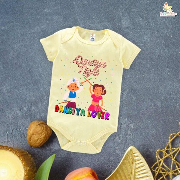 Babywish Baby Navratri Romper Bodysuit My First Dussehra Dandiya Night With Dandiya Lover - Image 2