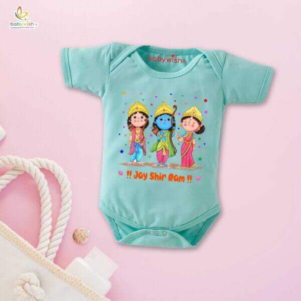 Baby First Ramnavmi Romper Onesies Clothes Baby Navratri festival Bodysuits Newborn Outfit Envelop Neck Half Sleeve Unisex Onesies"Happy Ram Navmi Festivals" - Image 3