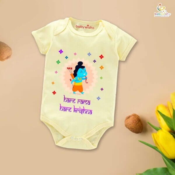Baby First Ramnavmi Romper Onesies Clothes Baby Navratri festival Bodysuits Newborn Outfit Envelop Neck Half Sleeve Unisex Onesies" Hare Rama Hare Krishna " - Image 4