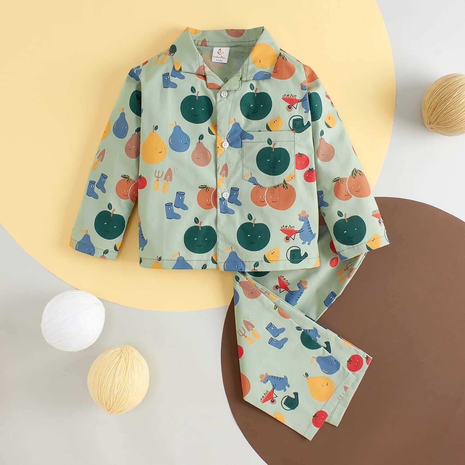 Kids Sleepsuit for Baby Boys and Girls Long Sleeve Topwear and Pajamas Set Baby Clothing Sleepwear Set Green Papaya Print for Newborns and Toddlers