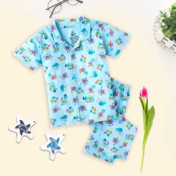 Kids Sleepsuit for Baby Boy’s and Girl’s Topwear and Pajamas Set Long Sleeve Sleepwear Baby Clothing Sets - Marine Print