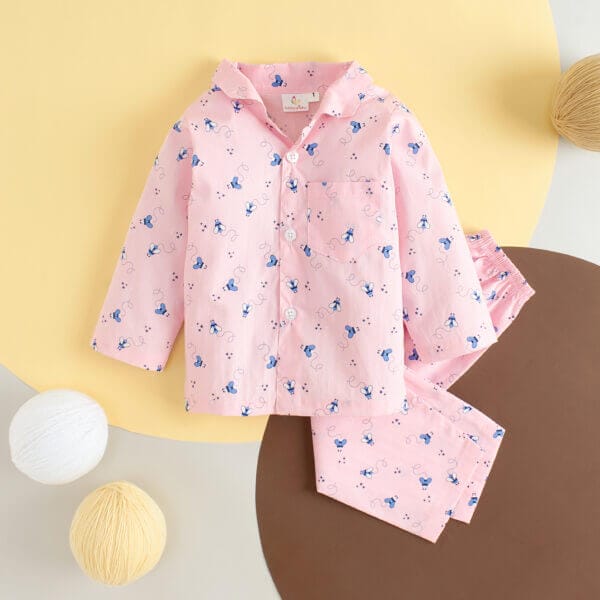 Kids Sleepsuit for Baby Boy’s and Girl’s Topwear and Pajamas Set Long Sleeve Sleepwear Baby Clothing Sets - Peach Butterfly Print
