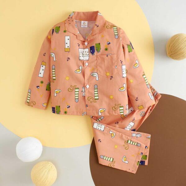Kids Sleepsuit for Baby Boy’s and Girl’s Topwear and Pajamas Set Long Sleeve Sleepwear Baby Clothing Sets - Peach Swan Print