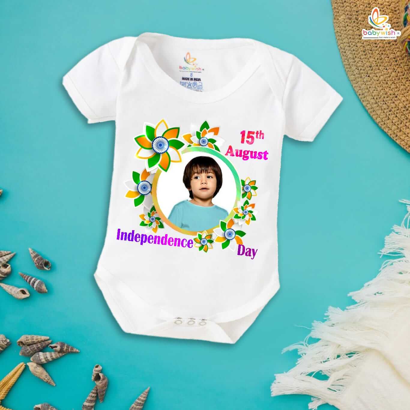 Independence Day Romper for Boys and Girls – 15th August Cotton Half Sleeve Onesie, Patriotic Party Topwear, Comfy Kids Outfit, Celebrate Freedom, Happy Independence Day – Babywish