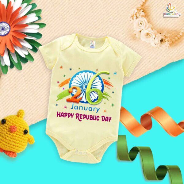 My First Republic Day Romper | 26th January Happy Republic Day Bodysuit | Ashok Chakra Baby Outfit | Patriotic Baby Clothes | Babywish - Image 2