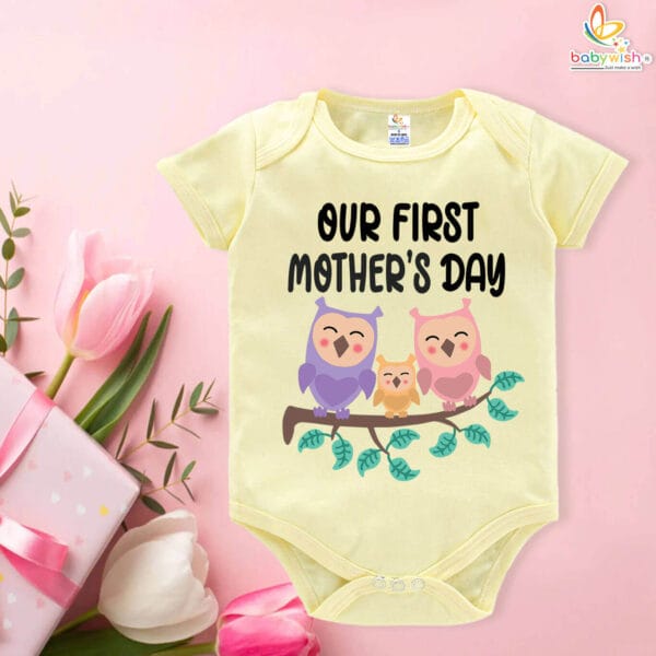 Our First Mothers Day Babywish Cute Owl Print Romper/Onesies - Image 4