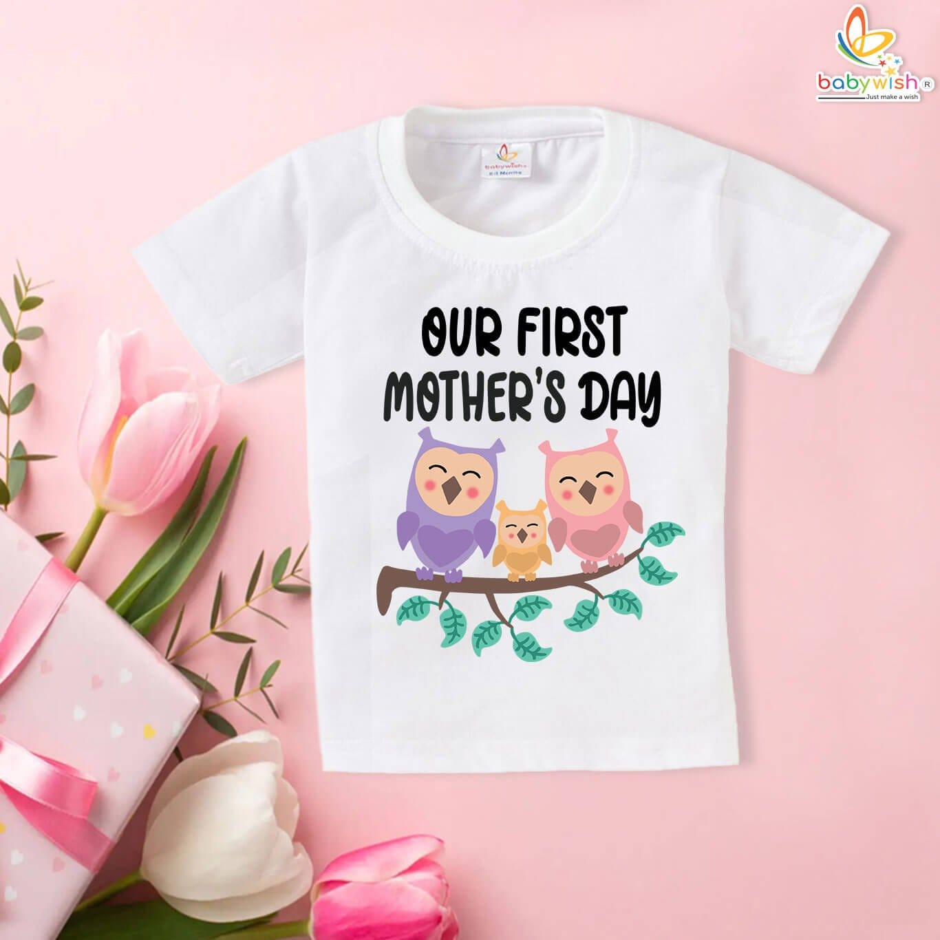 baby first mothers day t-shirt with owl print
