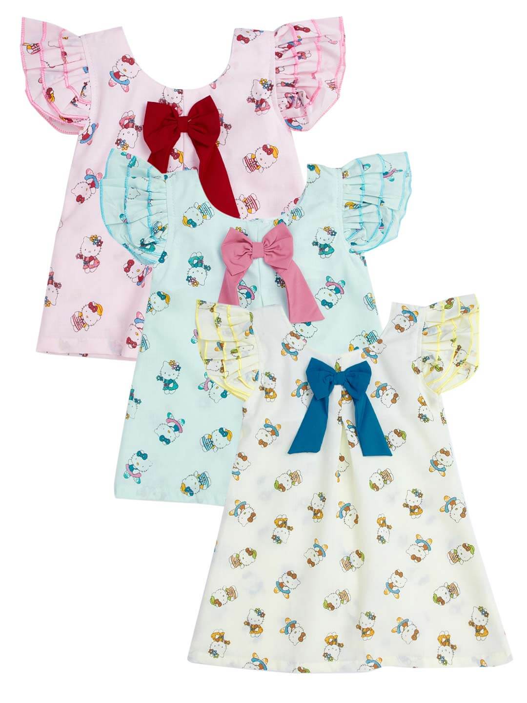 Babywish Baby Girl Cotton Frock Newborn Girl Knee Length Sleeveless Dress Doll Theme Printed