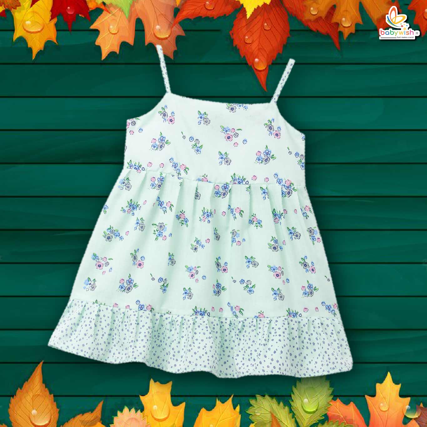 Babywish Baby Girl Cotton Frock Newborn Girl Knee Length Sleeveless Dress Floral Theme Printed