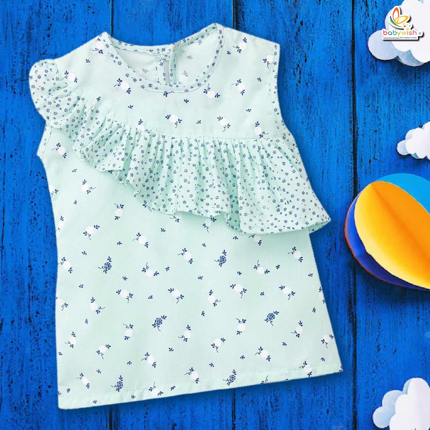 Babywish Baby Girl Cotton Frock Newborn Girl Knee Length Sleeveless Dress Floral Theme Printed