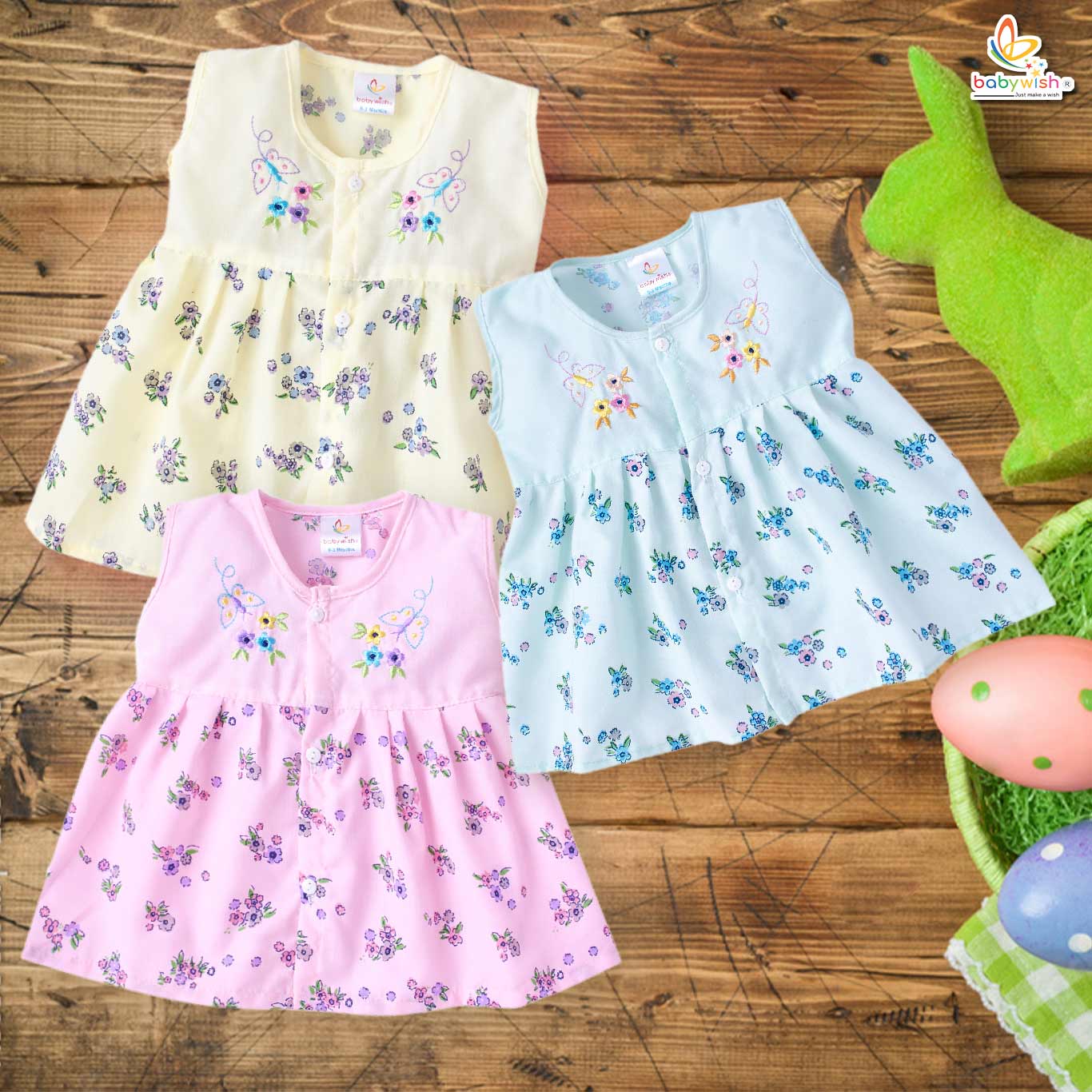 Babywish Baby Girl Cotton Frock Newborn Girl Knee Length Sleeveless Dress Floral Theme Printed