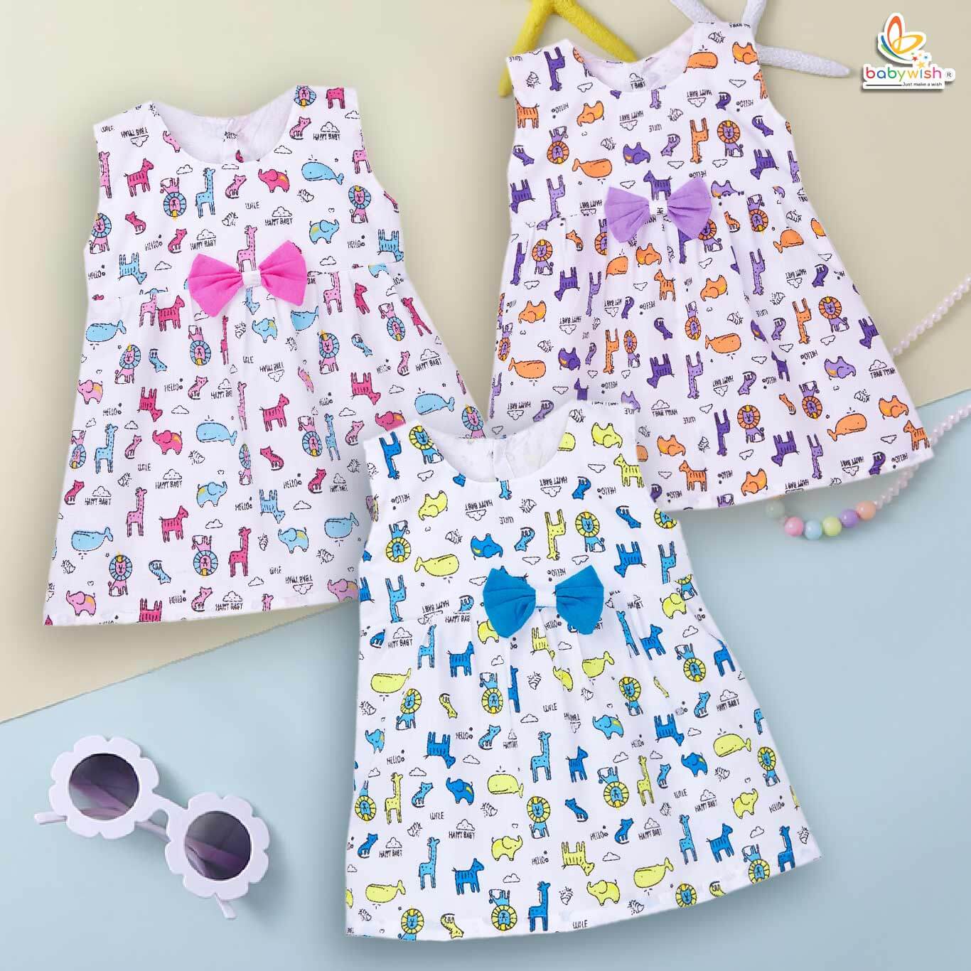 Babywish Baby Girl Cotton Frock Newborn Girl Knee Length Sleeveless Dress  Theme Printed