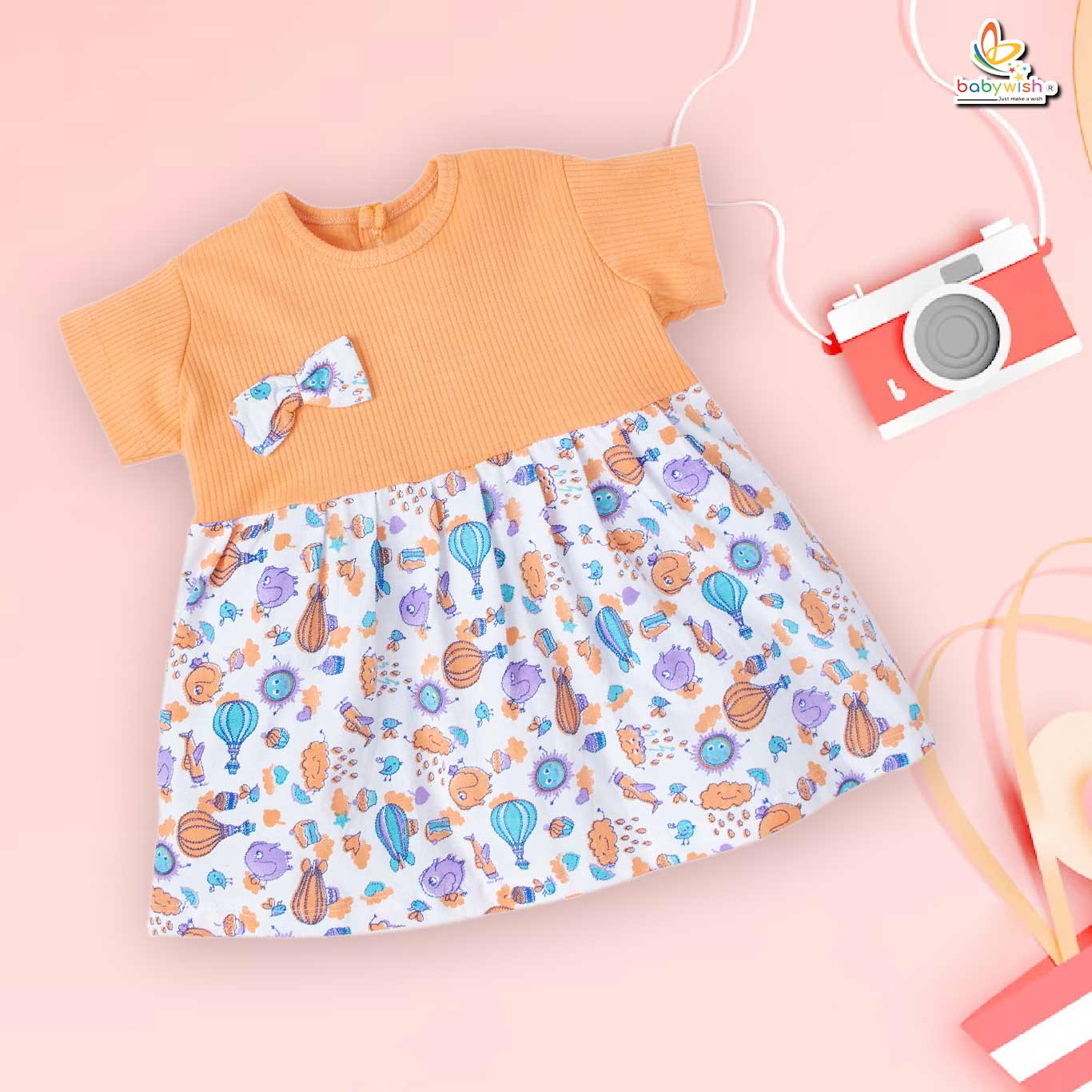 Babywish Baby Girl Cotton Frock Newborn Girl Knee Length Sleeveless Dress Rainbow Theme Printed