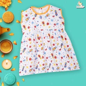 Babywish Baby Girl Cotton Frock Newborn Girl Knee Length Sleeveless Dress Space Theme Theme Printed