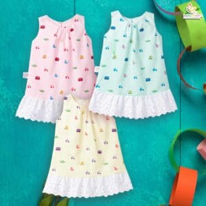 Babywish Baby Girl Cotton Frock Newborn Girl Knee Length Sleeveless Dress Vehicles Theme Printed