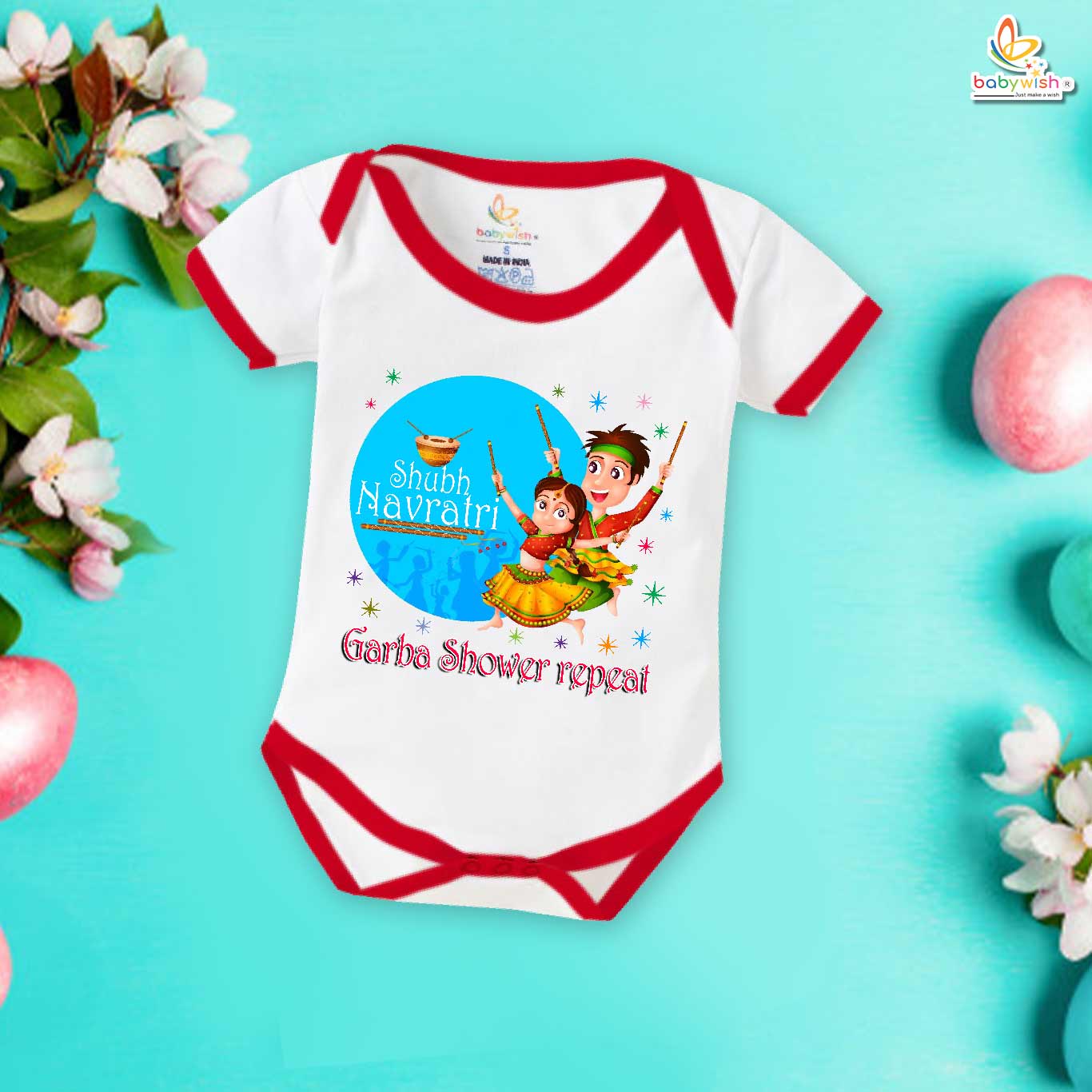 Baby Navratri Romper Bodysuit for Girls, My First Dussehra, Shubh Navratri Print Outfit, Festive Babywear – Babywish