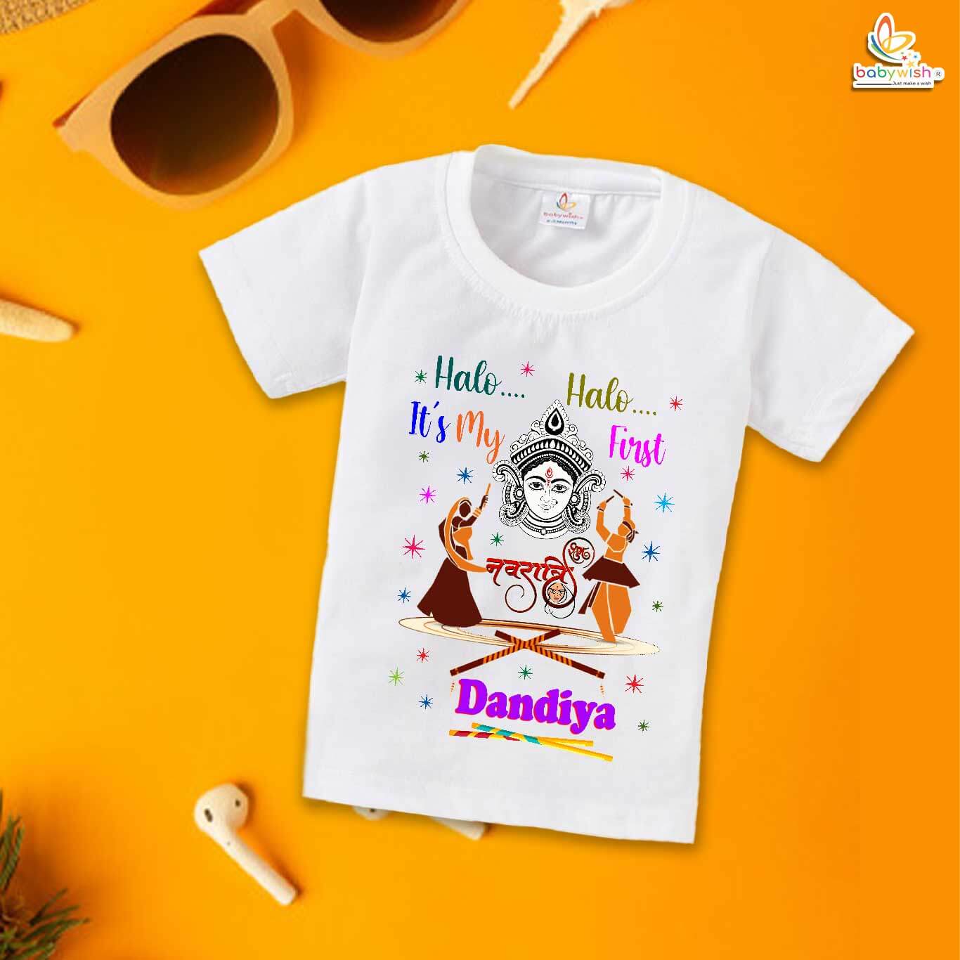 Babywish Baby Navratri T-shirt My First Dussehra Halo Halo It's My First Dandiya