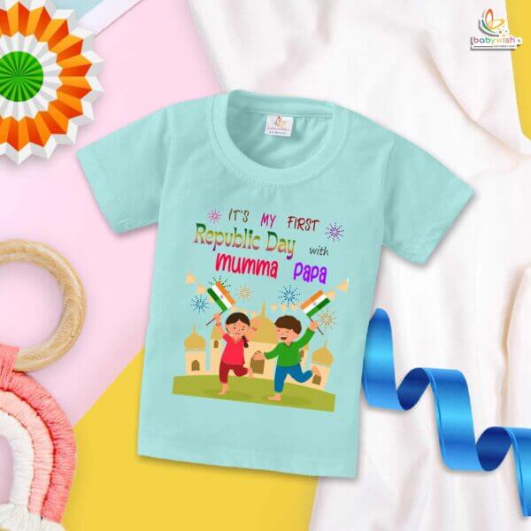 Babywish Republic Day T-shirt My First Republic Day T-shirt It's My First Republic Day With Mumma Papa - Image 2