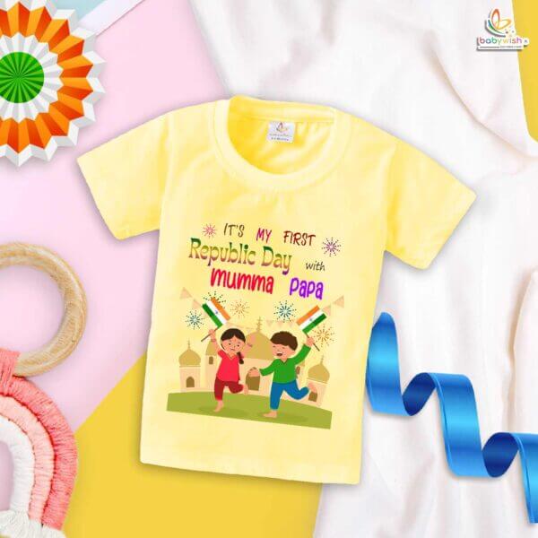 Babywish Republic Day T-shirt My First Republic Day T-shirt It's My First Republic Day With Mumma Papa - Image 4