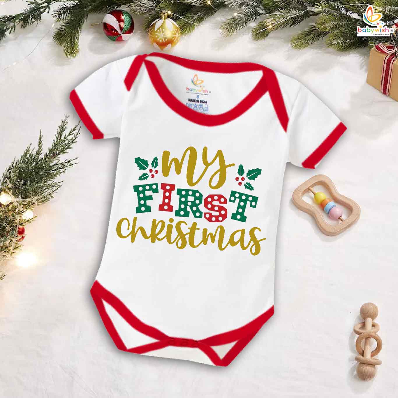 Babywish Christmas Romper Clothes for Babies, My First Merry Christmas Bodysuits, My First Greenery Christmas Print Newborn Outfit, Cute Holiday Onesies for Boys & Girls