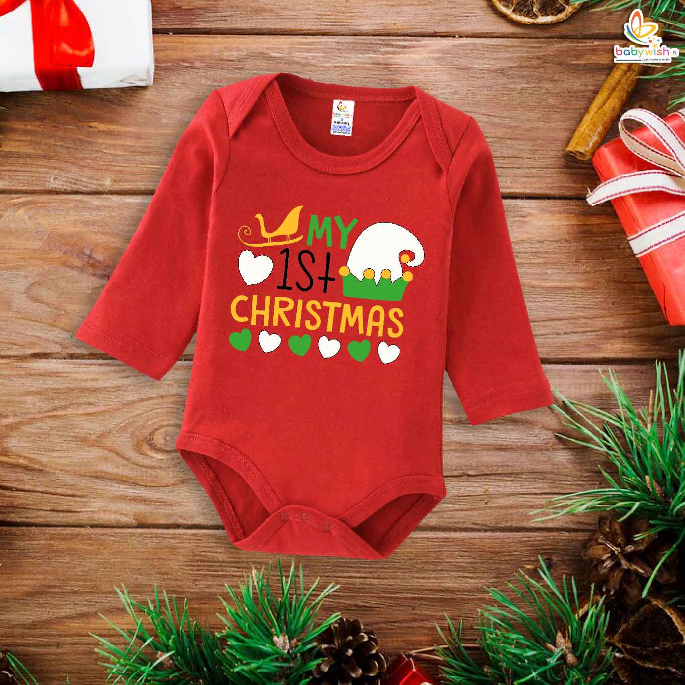 Babywish Christmas Romper Clothes My First Merry Bodysuit Romper My first Christmas Hat Print