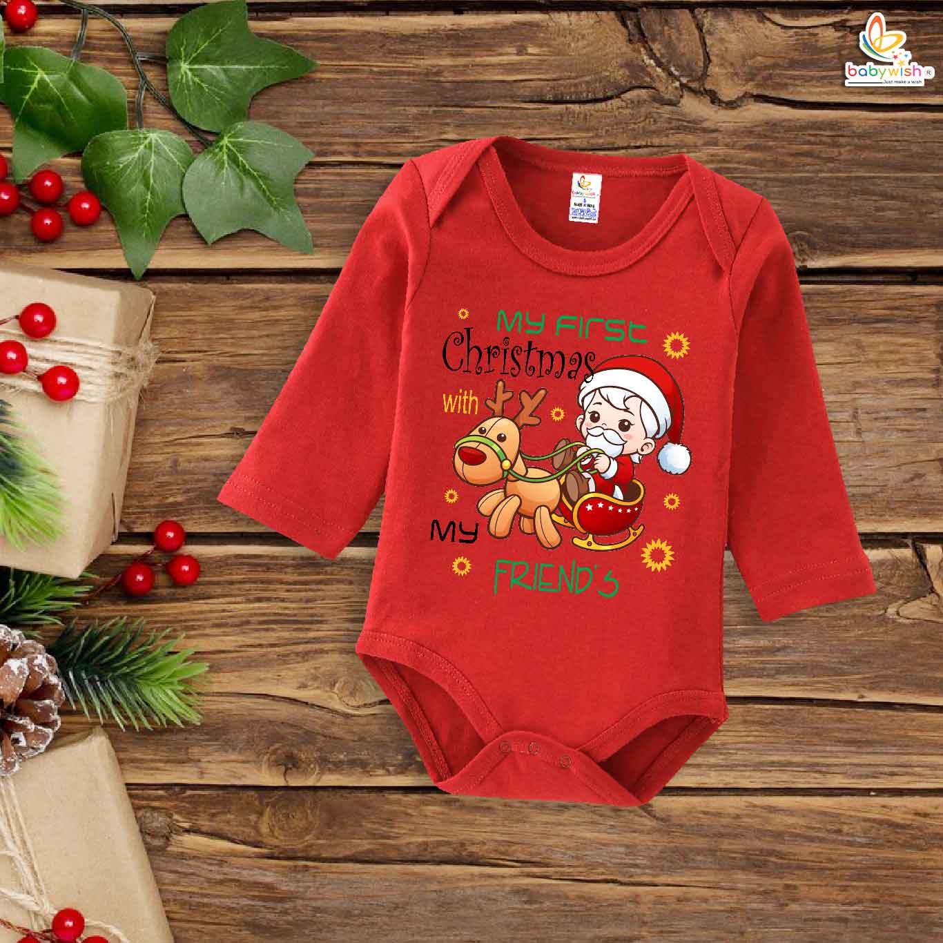 Babywish Christmas Romper Clothes My First Merry Bodysuit Romper My First Christmas With my friend's