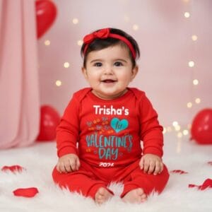 Valentine Baby Romper with Cute Heart Print | First Valentine Outfit for Babies | Soft Cotton Full Romper | Babywish