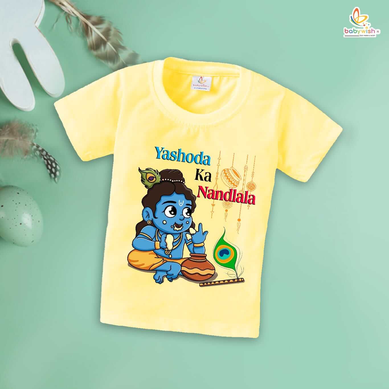 Cute Dahi Handi T-Shirt for Boys and Girls, Krishna Janmashtami Outfit, Soft Cotton Half Sleeve Topwear, Happy Krishna Janmashtami Celebration Tee Babywish