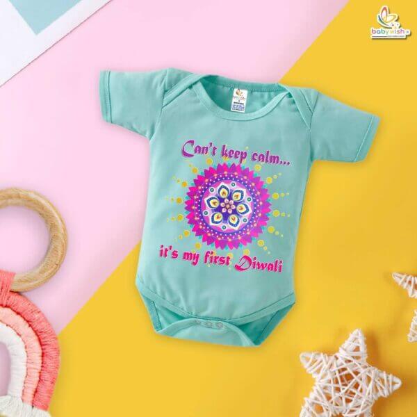Babywish Baby Diwali Romper Bodysuit My First Diwali Can't Keep Calm It's My First Diwali - Image 4
