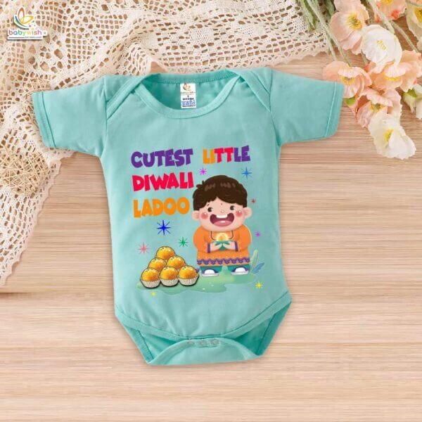 Babywish Baby Diwali Romper Bodysuit My First Diwali Cutest Little Diwali Ladoo - Image 4