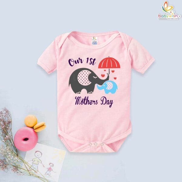 Babywish Mothers Day Baby Romper with Elephant Print - Image 3