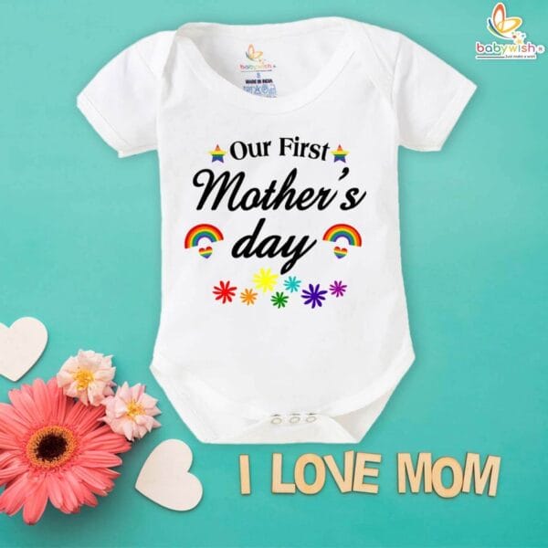 Our First Mothers Day Rainbow Print Babywish Romper/Onesies