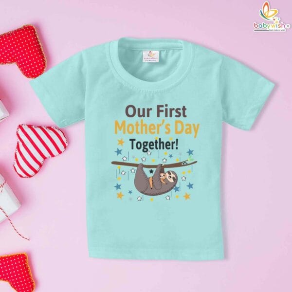 Our First Mothers Day Sloth Theme T-shirt for boys and Girls Celebrate your mothers day with babywish Tshirt - Image 2