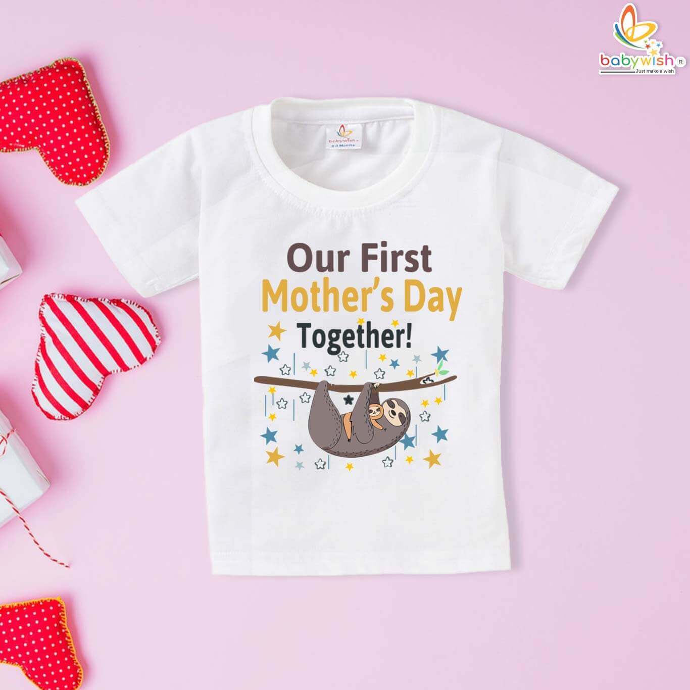 Babywish First Mother’s Day T-shirt with Cute Sloth Design for Baby