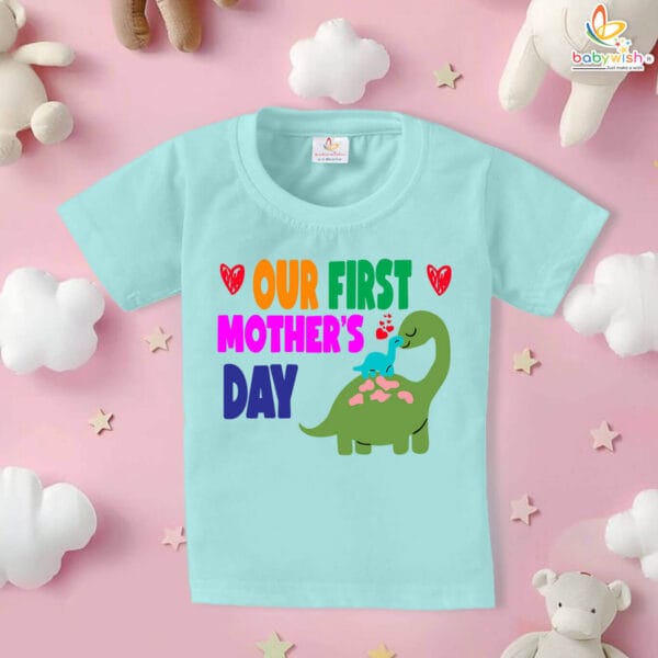 Our First Mothers Day Dinosaur Print Babywish Tshirt Adorable Baby Tshirt perfect for your baby - Image 2