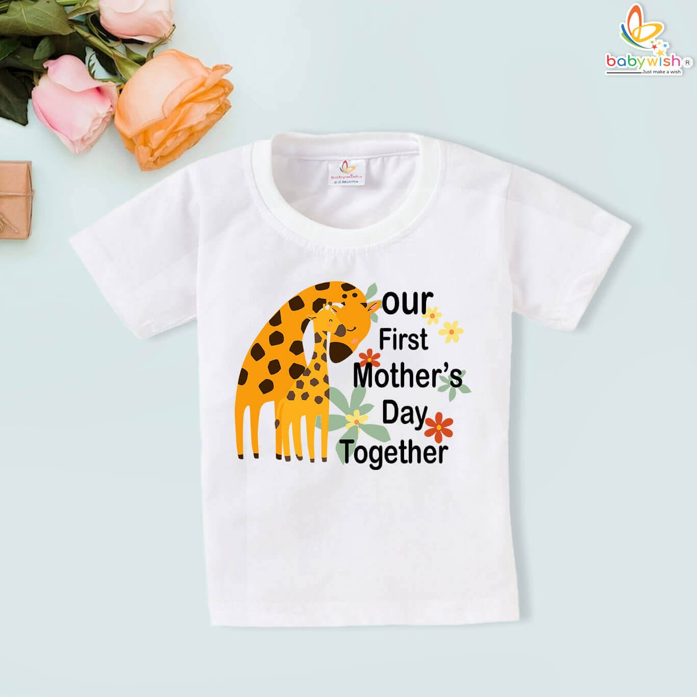 Babywish First Mother’s Day T-shirt with Cute Giraffe Design for Baby
