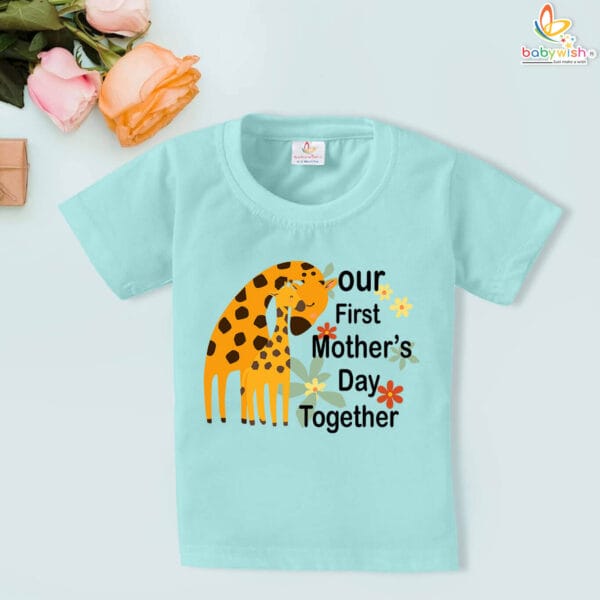 Our First Mothers Day Giraffe Print Tshirt Celebrate Precious Mommy & Baby Moments in babywish Style - Image 2