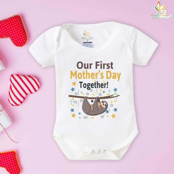 Babywish First Mother’s Day Romper with Cute Sloth Design for Baby
