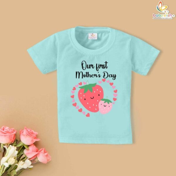 Our First Mothers Day Strawberry print Babywish Tshirt Sweet Baby Tshirt for New Moms - Image 2