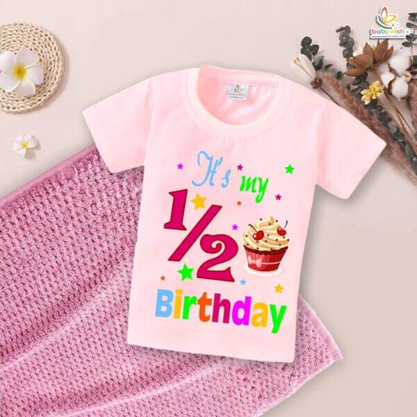 It’s My 1/2 Birthday T-Shirt – My First Half Birthday Outfit for Baby Boys & Girls – Cute Cherry Design 6 Month Shirt – Babywish - Image 3