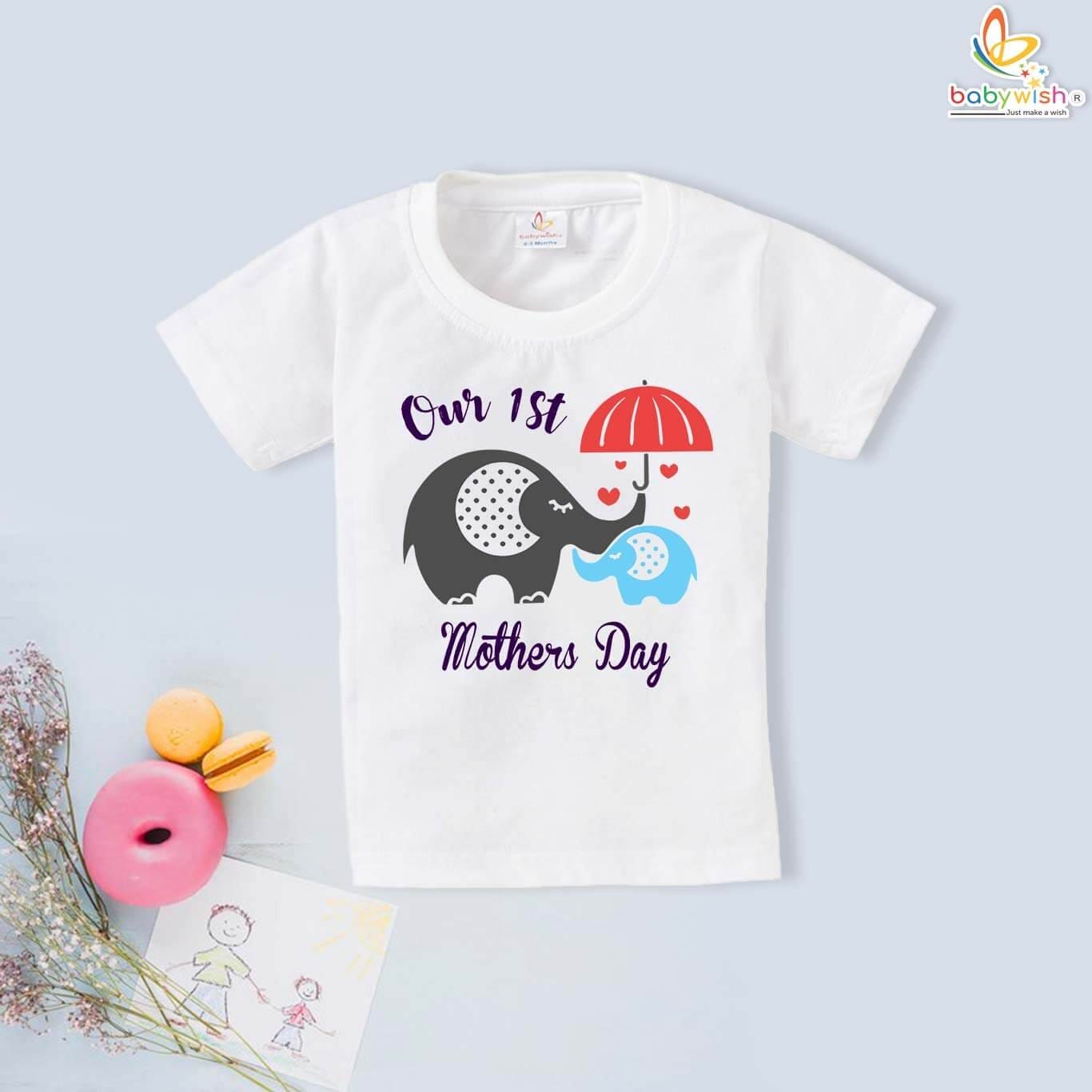Babywish Our First Mother's Day T-Shirt with Mama Bear and Baby Cub Graphic